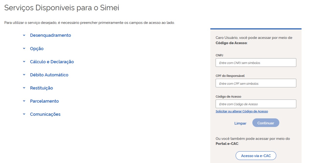 Acesso ao portal Simples Nacional